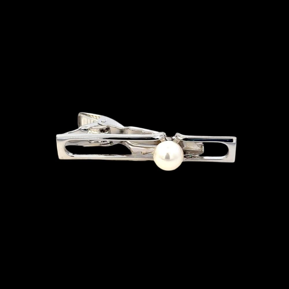 Mikimoto Estate Akoya Pearl Mens Tie Clip 7 mm Silver M413